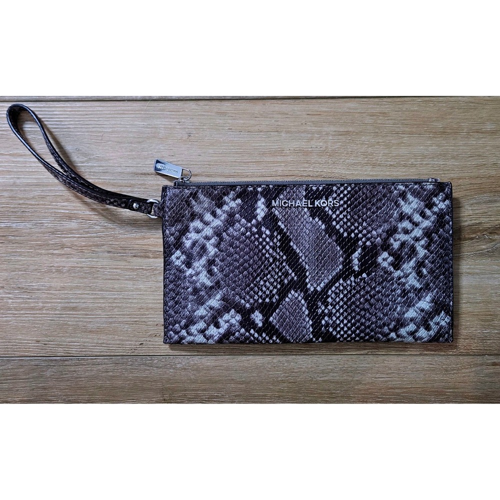 Michael Kors Fulton Python Snakeskin Wristlet Wallet Zip Around Continental Bag